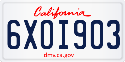 CA license plate 6XOI903