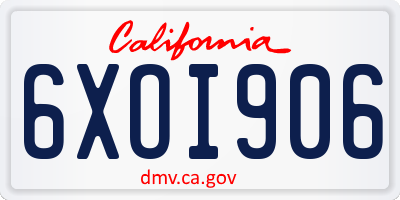 CA license plate 6XOI906