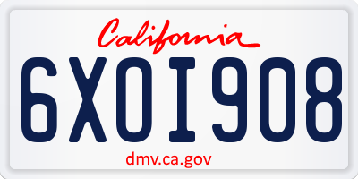 CA license plate 6XOI908