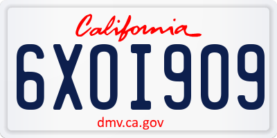 CA license plate 6XOI909