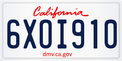 CA license plate 6XOI910