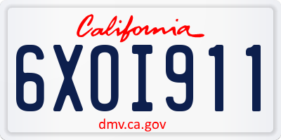 CA license plate 6XOI911