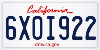 CA license plate 6XOI922