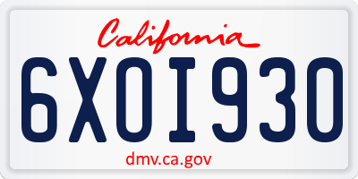 CA license plate 6XOI930