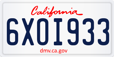 CA license plate 6XOI933