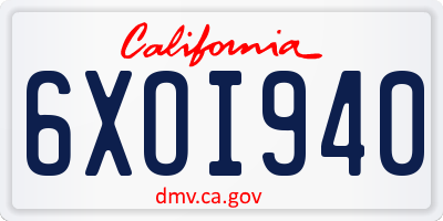 CA license plate 6XOI940