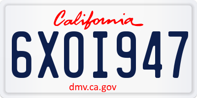 CA license plate 6XOI947