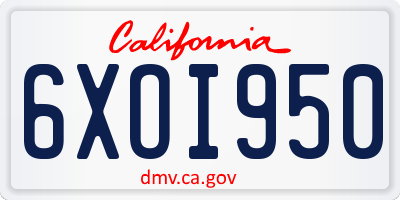 CA license plate 6XOI950
