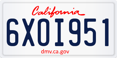 CA license plate 6XOI951