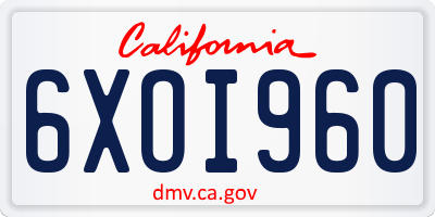 CA license plate 6XOI960