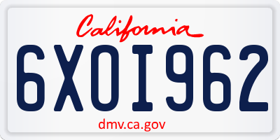 CA license plate 6XOI962