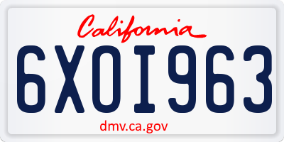 CA license plate 6XOI963