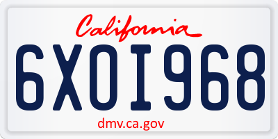 CA license plate 6XOI968