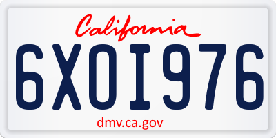 CA license plate 6XOI976