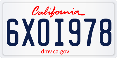 CA license plate 6XOI978