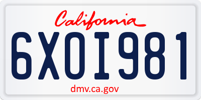 CA license plate 6XOI981