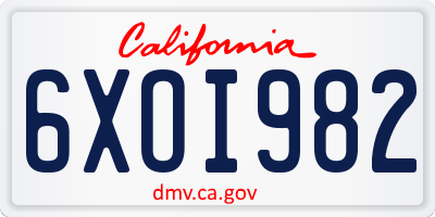 CA license plate 6XOI982