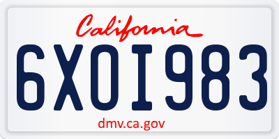 CA license plate 6XOI983