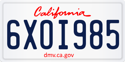 CA license plate 6XOI985