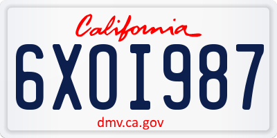 CA license plate 6XOI987