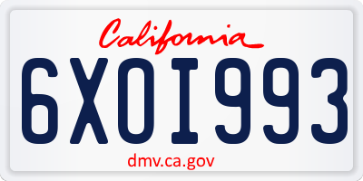 CA license plate 6XOI993