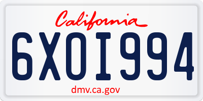 CA license plate 6XOI994