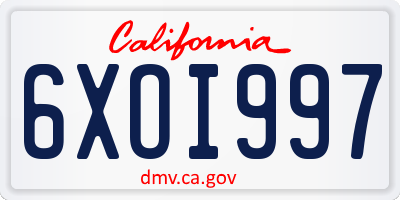 CA license plate 6XOI997