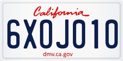 CA license plate 6XOJ010