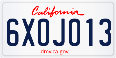 CA license plate 6XOJ013