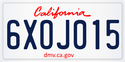 CA license plate 6XOJ015