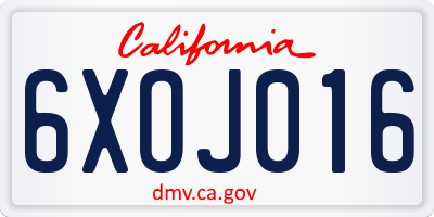 CA license plate 6XOJ016