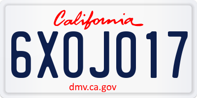 CA license plate 6XOJ017