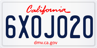 CA license plate 6XOJ020