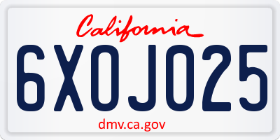 CA license plate 6XOJ025