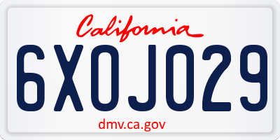 CA license plate 6XOJ029