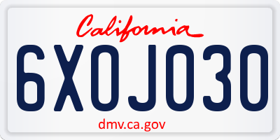 CA license plate 6XOJ030