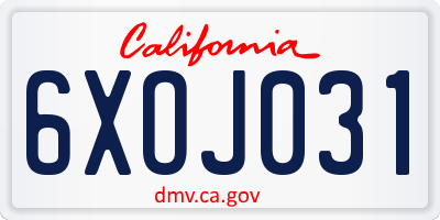 CA license plate 6XOJ031