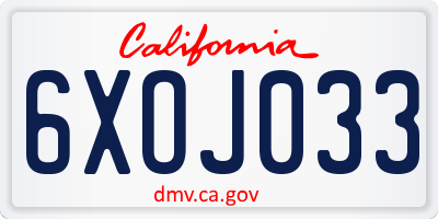 CA license plate 6XOJ033