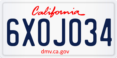 CA license plate 6XOJ034