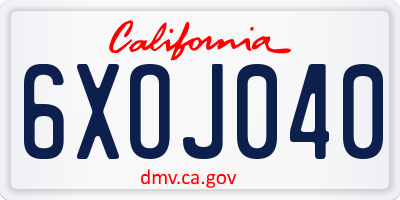 CA license plate 6XOJ040