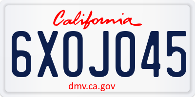 CA license plate 6XOJ045