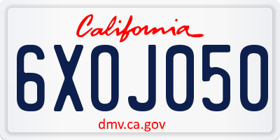 CA license plate 6XOJ050