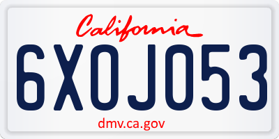CA license plate 6XOJ053