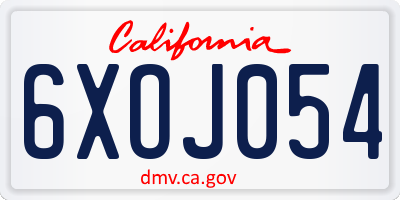 CA license plate 6XOJ054