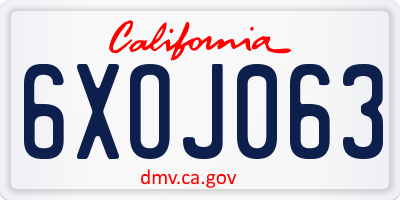 CA license plate 6XOJ063