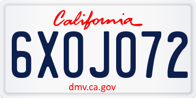 CA license plate 6XOJ072
