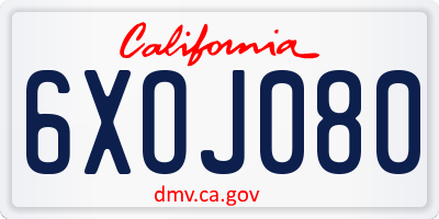 CA license plate 6XOJ080