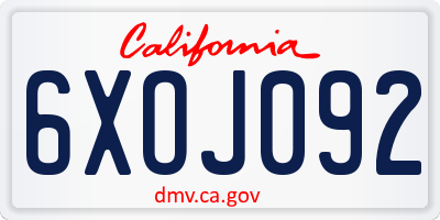 CA license plate 6XOJ092