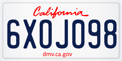 CA license plate 6XOJ098