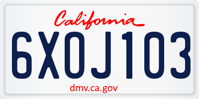 CA license plate 6XOJ103
